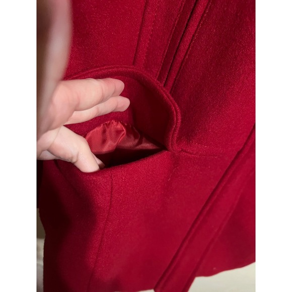 Talbots Red Hooded Wool Blend Coat 10 Toggle Button Snap Closure preppy work - Picture 2 of 10